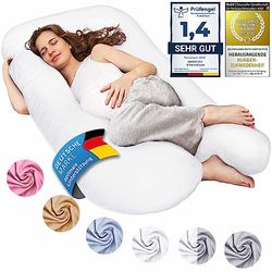 Almohadas de embarazo, almohadas para dormir de lado, almohadas de posicionamiento, almohadas para bebés y para lactancia en forma de U, funda lavable 100% algodón (Junior XL, 120 x 70 cm, Blanco)