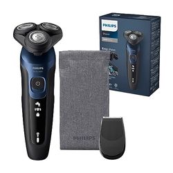 Rasoio elettrico Philips serie 5000 - Rasoio elettrico da uomo Wet & Dry in blu metallizzato con rifinitore di precisione e custodia da viaggio morbida (modello S5465/18)