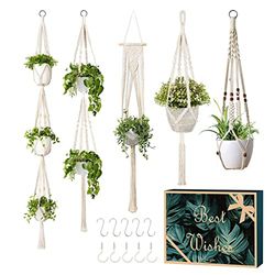 Lot de 5 cintres pour Plantes en macramé, Porte Plante Suspendue avec 5 Crochets, différents Niveaux, Corde de Coton Faite à la Main pour Pots de Fleurs, pour décoration d'intérieur ou d'extérieur