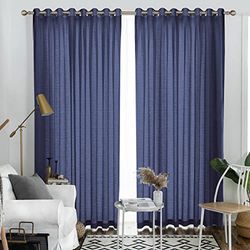 Melodieux - 2 Paneles de Cortinas semitransparentes, 274 cm de Largo para Sala de Estar y Dormitorio, Cortinas de Gasa extralargas con Aspecto de Lino rústico, con Ojales, 132 x 274 cm, Color Azul