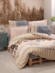 Nuit Des Rêves Ranforce Parure de lit Simple XXL 100% Coton Gris/Beige/Orange/Rouge Lavable en Machine Fermeture à Boutons Design élégant pour Chambre à Coucher Confortable
