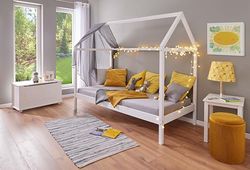 Inter Link - Lit enfant 90 x 200 cm- Lit d'appoint - Lit adolescent - En pin massif - Pour garçons et filles - Laqué blanc - Non toxique - Entretien facile - Sun Road 90 x 200 cm