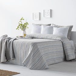 VIALMAN Sofia 14 lätt boutiöverkast med en randig design för 180 dubbelsäng | Jaquard 180 överkast | blått överkast 270 x 270 cm