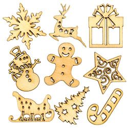 Figuritas de madera navideñas para manualidades y decoraciones (pack de 45).