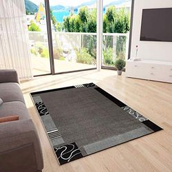VIMODA Tapete moderno de cabelo curto em cinzento e preto com moldura, em diferentes medidas, desenho com moldura - Material certificado de acordo com ÖKO Tex, Maße: 80 x 150 cm