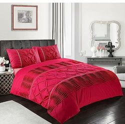 Homespace Direct Eleanor Lux Pin Tuck Duvet Cover Set Red Super King Gold Laced