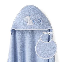 Ensemble Interbaby: Cape de bain Bébé a capuche avec bavoir - Licorne Nuage bleu