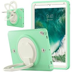 Case for iPad 2017/2018 9.7 Inch Triple Screen Protector, Robust and Shockproof Protective Case with 360° Folding Rotating Stand, Beige Green
