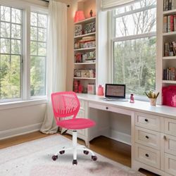 FurnitureR Teenage Office Chair, Height Adjustable Armless Task Seat, Colourful Study Seat for Home, Computer Chair, Ergonomic & Swivel Office, 40.5 x 44 x 87cm, Deep Pink