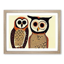 Unique Abstract Owl Art H1022 Framed Print for Living Room Bedroom Home Office Décor, Wall Art Picture Ready to Hang, Oak A4 Frame (34 x 25 cm)