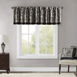 Madison Park Aubrey Cantonnière en Jacquard avec Passe-Tringle, cantonnière Classique et élégante en Soie pour fenêtres, 127 x 45,7 cm, Noir