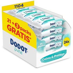 Dodot Toallitas Pure Calma & Protege Para Bebé, 1104 Toallitas (24 Pack De 46 Unidades), Ayuda a restaurar el pH natural de la piel, 99% Agua, Sin plástico