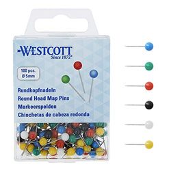 WESTCOTT Round Head Needles Pack of 100 5mm Diameter 5 mm, Colourful 5 mm Colourful