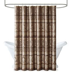 Madison Park, lyxigt fusksilke jacquarddesign Bellagio brungrått, övergångsduschdraperier för badrum, 183 x 182, beige, 182 x 182, brun