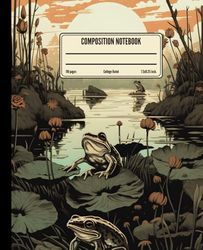 Composition Notebook College Ruled: Frog Vintage Botanical Illustration | Aesthetic Journal For School, College, Office, Work | Wide Lined