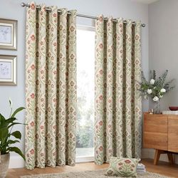 Curtina Tende in lino naturale con motivo floreale, 168 x 183 cm (larghezza x lunghezza), tende tradizionali con occhielli e fiori, tende tradizionali per soggiorno e camera da letto, motivo jacquard