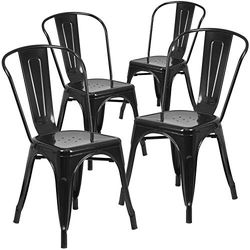 Flash Furniture Sedia impilabile per Interni ed Esterni, in Metallo, Confezione da 4, Plastica Gomma, Nero, Set di 4