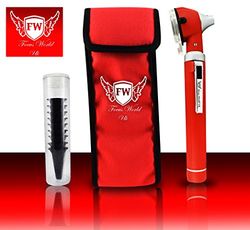 FOCUSWORLD Red Otoscope Fiber Optic Pocket Halogen Otoscope Medical Diagnostic Examination Ear Otoscope + 10 Ear Specula