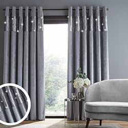 Catherine Lansfield DS/55287/W/E6690/GY Rideaux à œillets en Velours écrasé Glamour 167 x 228 cm