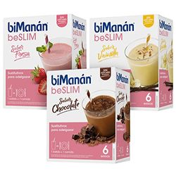 BiManán Pack de Batido Sustitutivo Sabor Chocolate + Vainilla + Fresa