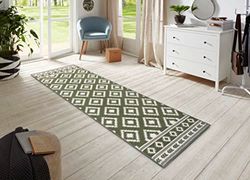 HANSE Home Tapis Ethno - Tapis de salon à Poils Courts Motif Losange Design Moderne pour Salle à Manger, salon, Chambre d'enfant, couloir, Chambre à Coucher, Cuisine - Vert, 80 x 200 cm