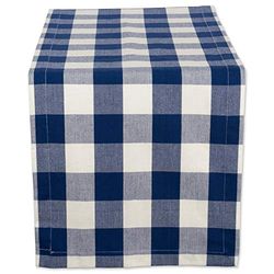 DII Coleção Buffalo Check caminho de mesa clássico de quinta, algodão, azul-marinho e creme, 14 x 72
