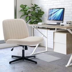 COLAMY Chaise de Bureau Large - Rembourrée - sans Bras - Pivotante à 115° - Ergonomique - pour la Maison, Le Bureau, Le Maquillage, Les Jeux (Pied en Croix, Beige)