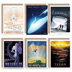 Artery8 NASA Space Travel Tour Venus Ceres Super Earth Titan All Occasions Various Assorted Blank Greeting Cards With Envelopes Pack of 6