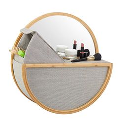 Relaxdays Miroir mural avec rangement miroir salle de bain cosmétique rond en bambou HxlxP: 45 x 45 x 15 cm, nature