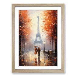 Eiffel Tower Romanticism Framed Wall Art Print, Ready to Hang Picture for Living Room Bedroom Home Office, Oak A2 (48 x 66 cm)