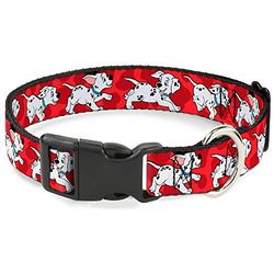 Buckle-Down Plastic Clip Collar - Dalmatiërs Hardlopen/Poten Rood/Wit/Zwart - 1" Breed - Past 9-15" Nek - Klein