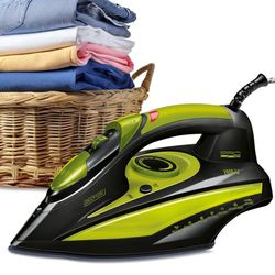 MPM MZE-04/C Stoomstrijkijzer, keramische zool, verticale strijkstaaf, Steam Knock, zelfreinigend, lekvrij, 7 functies, 330 ml tank, automatische uitschakeling, 2800 W