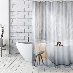 MSV Anti-Mould Shower Curtain – Anti-Bacterial, Washable, Waterproof, with 12 Shower Curtain Rings – Polyester, Doggy" 180 x 200 cm