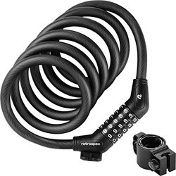 Retrospec Grizzly Plus Kombinacja zamka szyfrowego do roweru linowego, wytrzymała, antykradzieżowa, 6-metrowy, zwijany, odporny na przecięcia kabel z 5-cyfrowym niestandardowym połączeniem i uchwytem