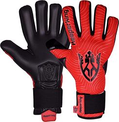 Keeperking Keepershandschoenen voor volwassenen, voetbalhandschoenen heren, binnennaad, professionele grip, 4 mm stevige pasvorm, uniseks, jonior (10, rood-zwart-neg)