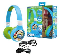 Lexibook, Les Schtroumpfs, Casque Audio 2-en-1 Bluetooth & Filaire avec Micro et Boutons de contrôle, Pliable et Ajustable, Batterie Rechargeable Longue durée, Bleu/Vert, HPBT010SF