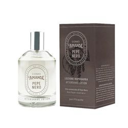 L'AMANDE - Dopobarba Uomo Alcolico Anti Irritazione con Olio Essenziale al Pepe Nero, Lozione Dopo Barba dall'Aroma Originale ed Intenso - Azione Purificante e Rinfrescante Post Rasatura, 100 ml