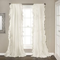 Lush Decor Reyna Ruffle Window Curtain Panel Set for Living, Dining, Bedroom (Pair), 54" W x 120" L, White
