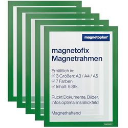 magnetoplan Magnetofix Lot de 5 cadres magnétiques auto-adhésifs A4 – Porte-documents magnétique étanche pour signalisation, cadre magnétique pliable – Vert