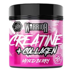 Warrior Creatine Monohydrate + Collagen Powder 270g - Pure Hydrolysed Peptides (Bovine) - Supports Muscle Recovery - Workout Supplement for Women and Men (not Tablet) - 30 Servings (Mixed Berry)