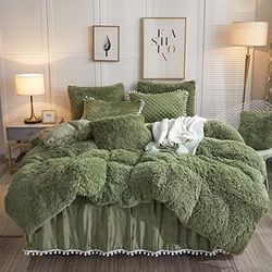 LIFEREVO Lyxigt lurvigt påslakanset i plysch, mjukt, fluffigt lurvigt påslakanset (1 Fuzzy påslakan i fuskpäls + 2 pompoms sammetörngott) solida sängkläder, blixtlåsstängning (hel/drottning,