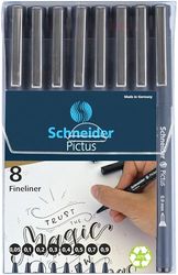 Schneider Pictus Fineliner (8 verschillende lijndiktes: 0,05-0,9 mm) zwart, etui van 8