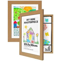 Americanflat A4 Kids Artwork Display Frame in Dark Oak - Use as 25.5x32 cm Kids Art Frame without Mount - Front Opening Childrens Artwork Display Holds 100 Pieces - Set of 2