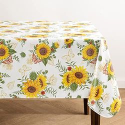 Elrene Home Fashions Sunflower Season Vintage Floral Water- and Stain-Resistant Vinyl Tablecloth with Flannel Backing, 60 Inches X 120 Inches, Rectangle