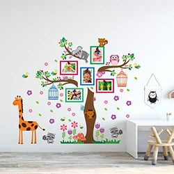 Kids Sticker Nursery Bedroom Wall Decor Characters Colorful Creatures Joyful Adventures Fun-Filled Colourful Happy Tree Bird Owl Cages and Flowers Frames Wall Decor Wall Stickers