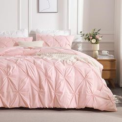 Andency Parure de lit 3 pièces Douce et légère à Plis pincés pour Grand lit, Toutes Saisons, pour Filles et Femmes, Rose (228,6 x 228,6 cm)