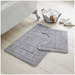 GC GAVENO CAVAILIA Tappetino da bagno 2 pezzi, tappetini da bagno assorbenti e ad asciugatura rapida, con retro antiscivolo, lavabili in lavatrice, colore argento (50 x 80 cm, 50 x 40 cm)