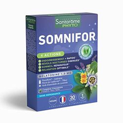 Santarome Bio - Somnifor - Complément Alimentaire Sommeil - Mélatonine 1,9 mg, Plantes et Huiles Essentielles - Endormissement rapide, sommeil réparateur - 30 comprimés - Végan - Made In France