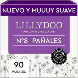 LILLYDOO Przyjazne dla skóry pieluchy dla niemowląt – rozmiar 8 (17+ kg), pudełko miesięczne (90 sztuk), bezpieczna ochrona przed wyciekiem, miękkie, bez perfum, bez balsamów i barwników do skóry