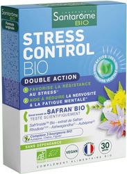 Santarome Bio - Stress Control Bio Complément Alimentaire Anti-Stress et Anxiété, Bien-être physique et mental, A base de plantes Bio, Rhodiola, Aubépine, Végan, Made In France, Bleu, 30 Gélules